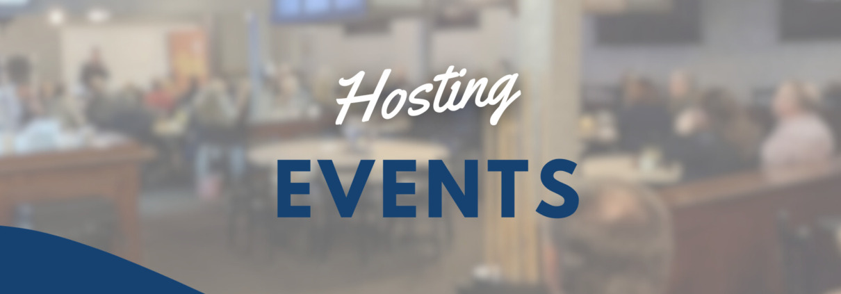 Stylish graphic promoting hosting events with modern typography.
