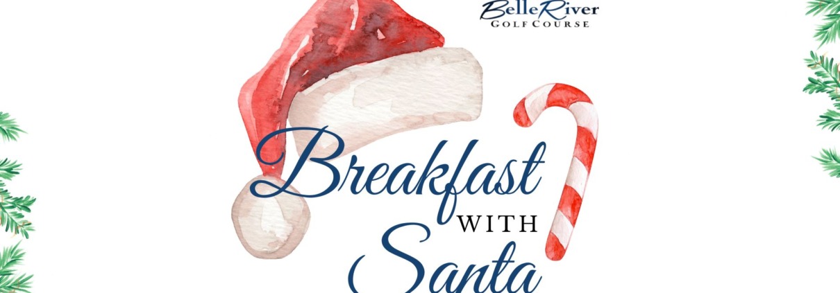 Festive breakfast scene with Santa hat and candy cane.
