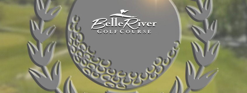 Silver award emblem with laurel wreath on a blurred outdoor background.