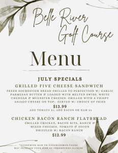 Belle River Golf Course menu with leaves