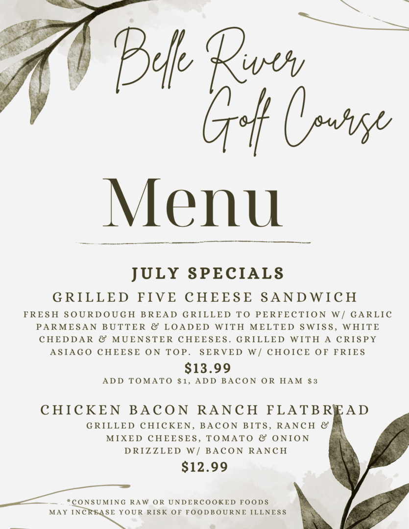 Belle River Golf Course menu with leaves